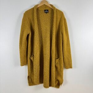 ANGIE Mustard Yellow Textured Knit Cardigan Sweater Open Front‎ M Wool Blend